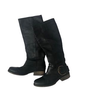 Steve Madden Women  10.5/ 11M LARENT Boots Black Pull On Buckle Tall Knee